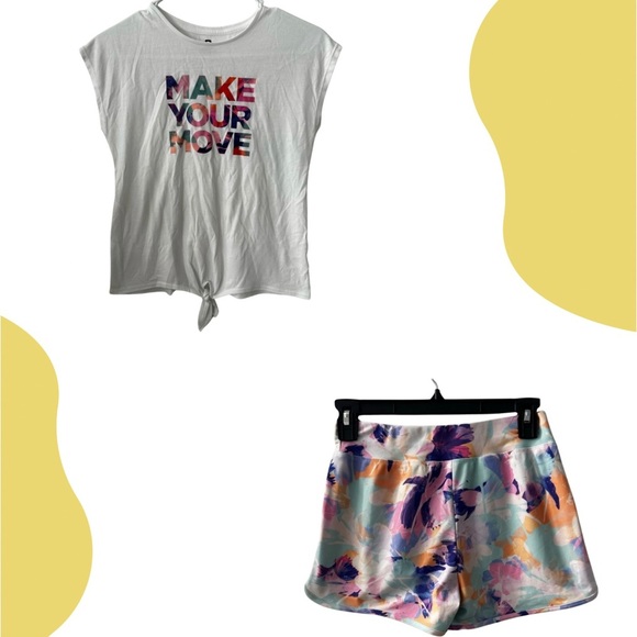 Runway Other - Girls 12/14 Activewear Set Runway Tie Front Tee & Floral Shorts Summer outfit